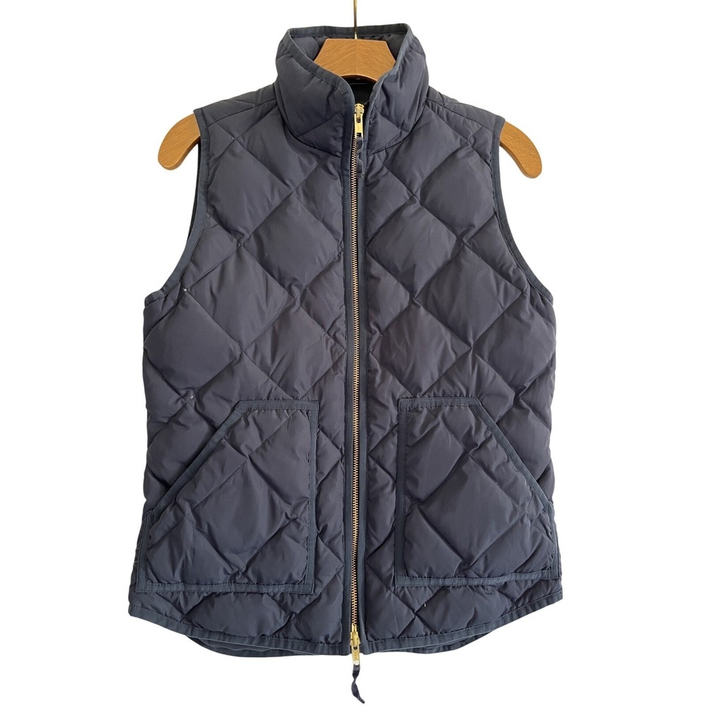 J.Crew Quilted‎ Puffer Vest Womens XS Navy Blue Full Zip Lightweight Pockets